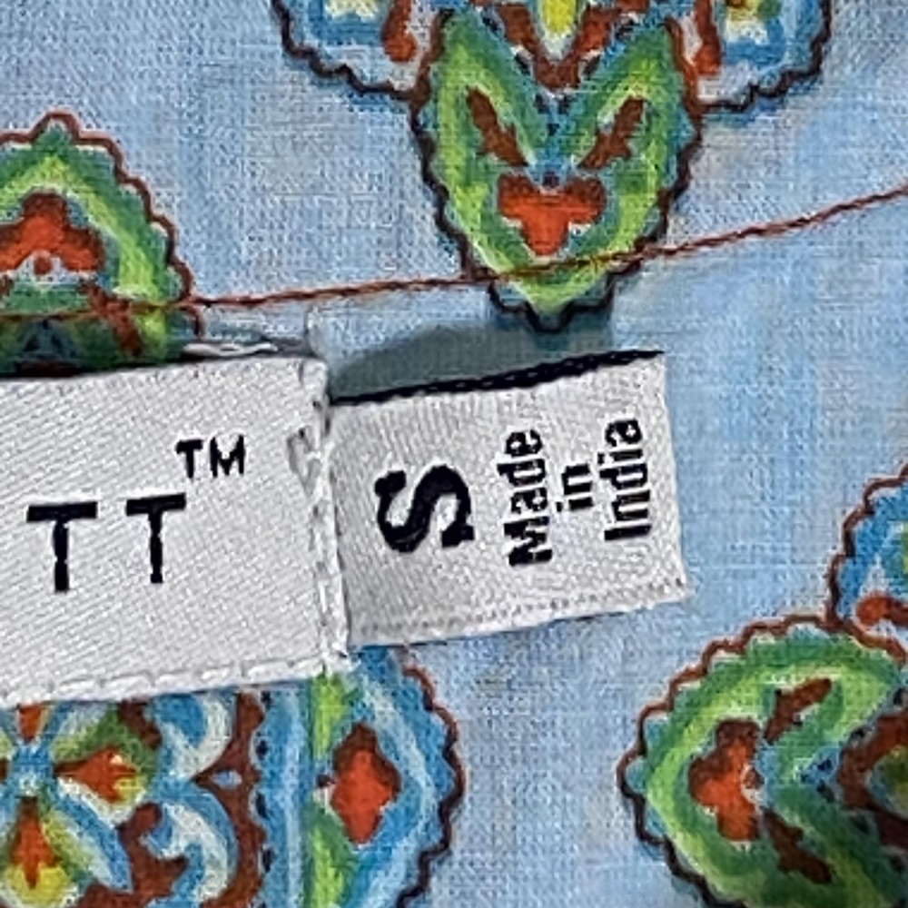 Gretchen Scott Top Womens Small Blue‎ Medallion Floral Tunic 3/4 Sleeve Boho - Picture 12 of 16